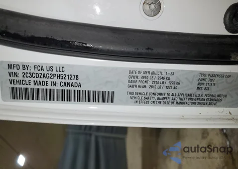 2023 Dodge Challenger Sxt from USA, damaged, VIN 2C3CDZAG2PH521278